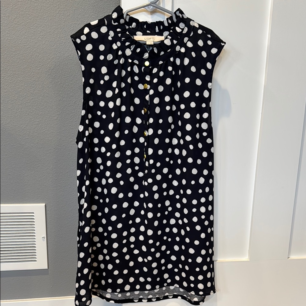 LOFT Mixed Media Ruffle Neck Sleeveless Shell